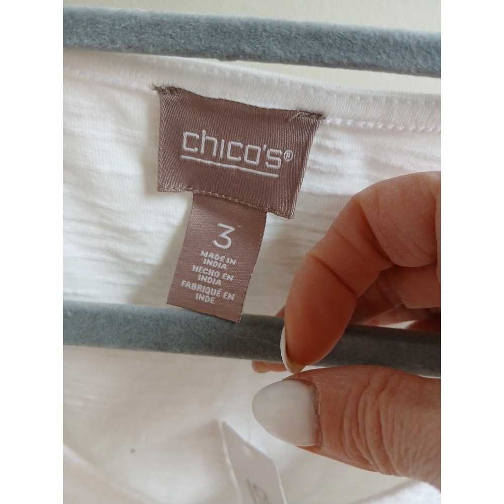 NWT Chico's Womens Size 3 White Eyelet Lace Sleeve Hem Tie T Shirt - Picture 3 of 14